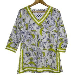 Gretchen Scott Graphic Tunic Top Whimsical Lime Green Tea White Size S